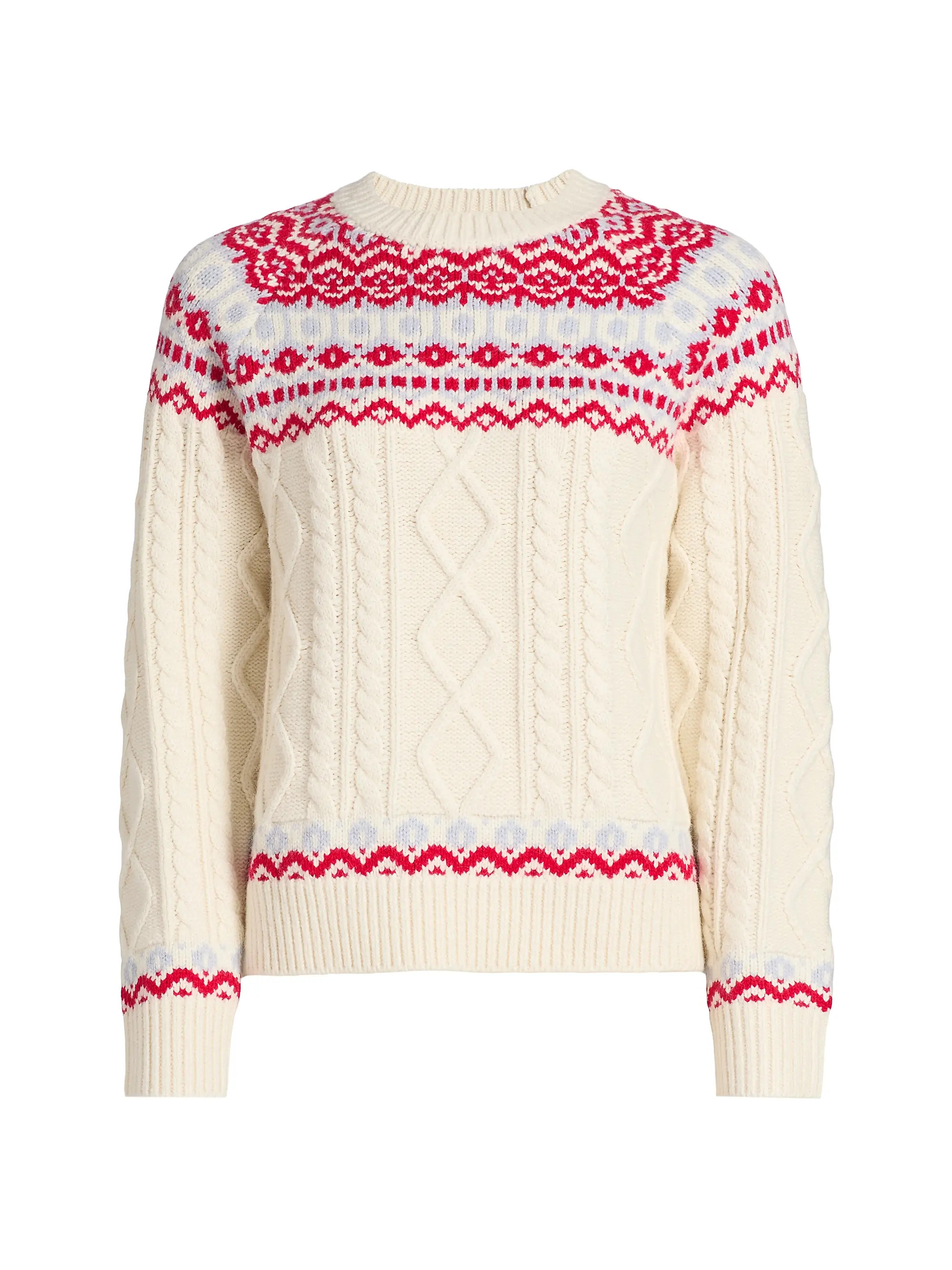 Fair Isle-Style Cable-Knit Crewneck Sweater | Saks Fifth Avenue