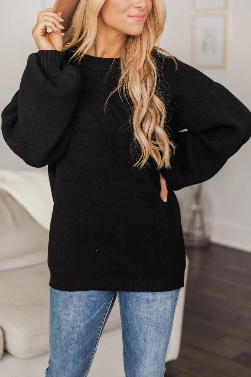 Let My Heart Run Wild Black Sweater SALE | The Pink Lily Boutique