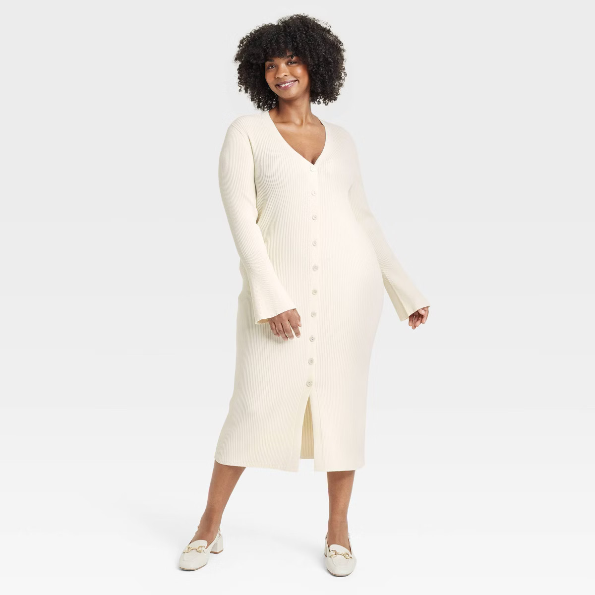 Women's Bell Long Sleeve Midi Sweater Dress - A New Day™ Cream S | Target