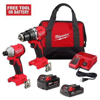Milwaukee M18 18-Volt Lithium-Ion Brushless Cordless Compact Hammer Drill/Impact Combo Kit (2-Too... | The Home Depot