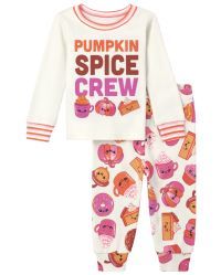 Baby And Toddler Girls Pumpkin Spice Crew Snug Fit Cotton Pajamas - little lamb | The Children's Place
