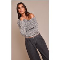 Grey Chunky Knit Asymmetric Sweater | PrettyLittleThing US