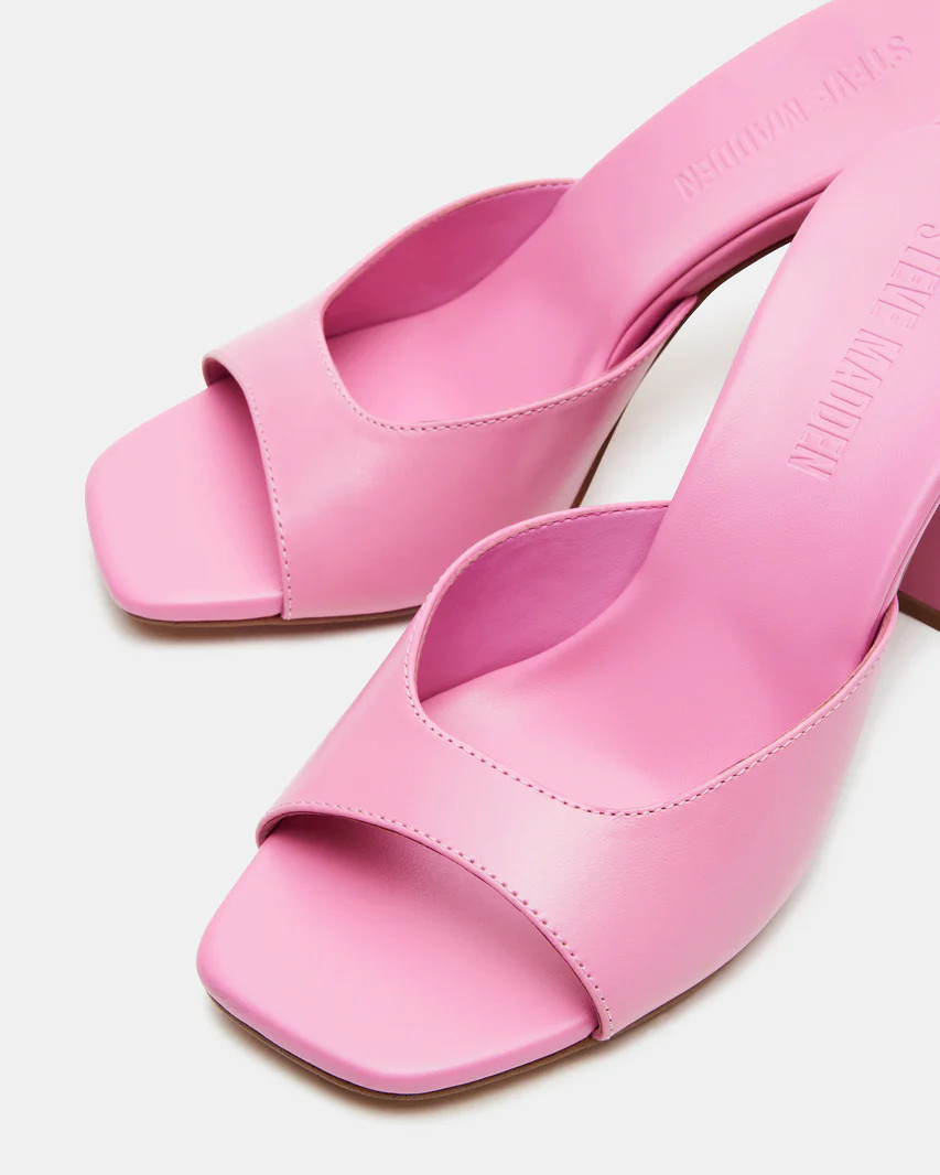 MANIA Pink Leather Square Toe Mule Heel | Women's Heels | Steve Madden (US)