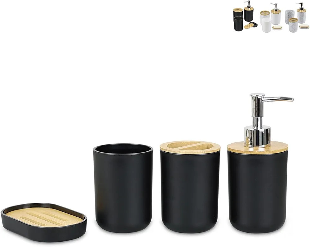 Conjunto 4 acessórios de banheiro porta escova e sabonete - Kit Completo (Preto) | Amazon (BR)