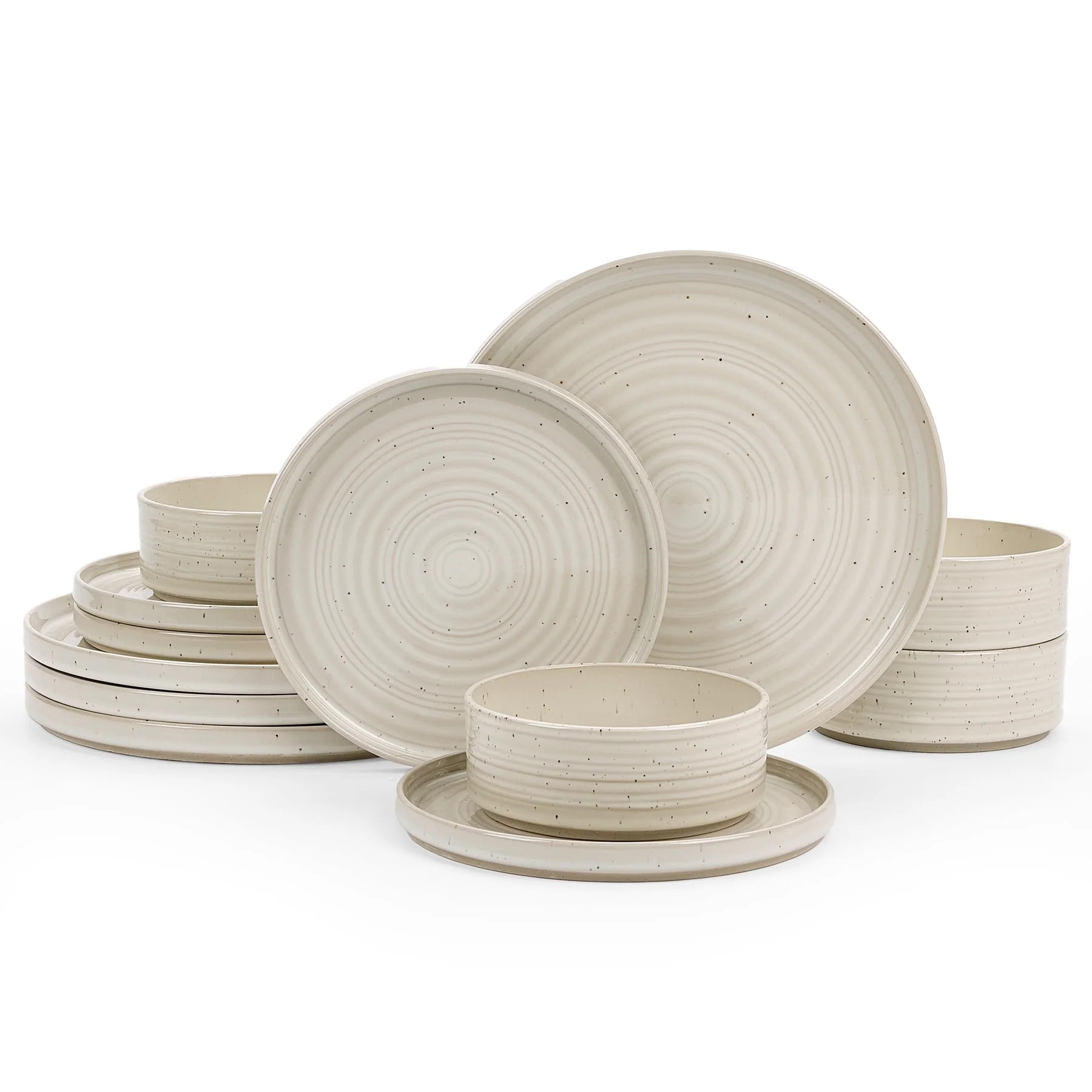 Famiware Galaxy Stoneware Dinnerware Sets, 12-Piece Dish Set, Beige | Walmart (US)