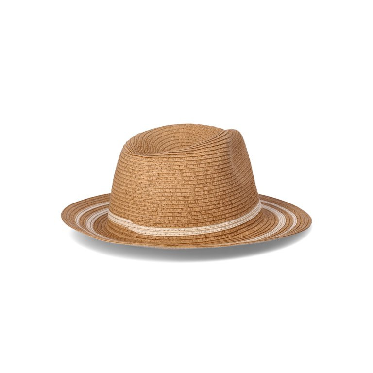 Time and Tru Women's Striped Straw Panama Hat, Beige | Walmart (US)