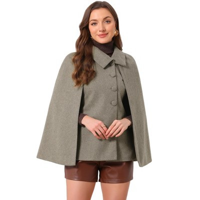 INSPIRE CHIC Women's Flap Neck Slit Sleeve Single Breasted Button Down Office Coats with Pockets Small Khaki | Target