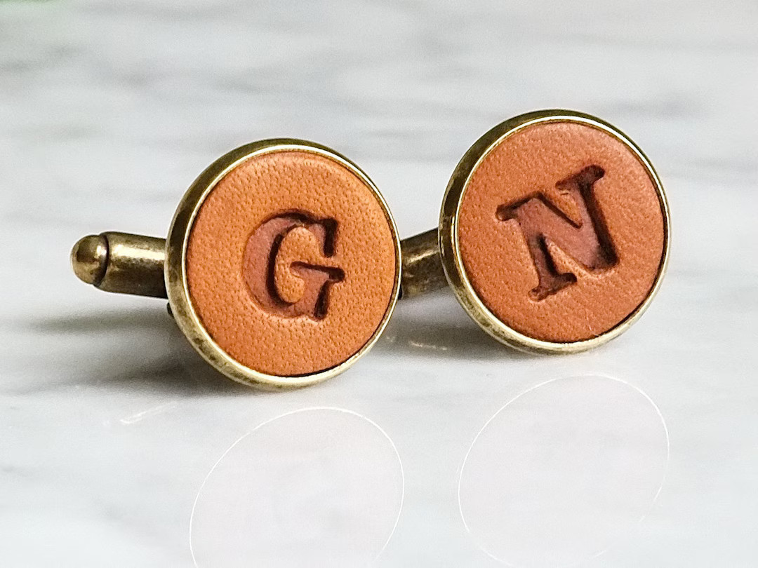 Pair of Personalised Leather Letter Cufflinks - Etsy | Etsy (US)