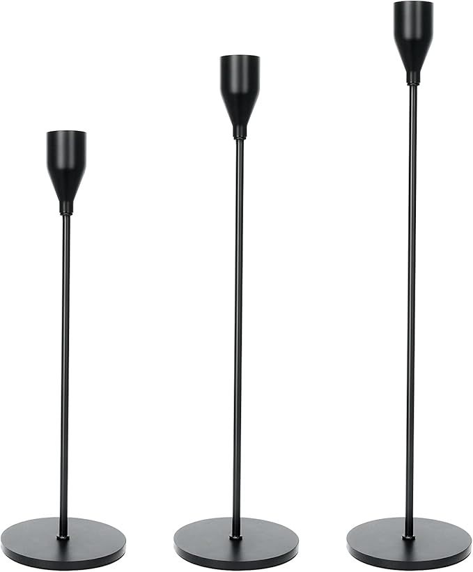 Matte Black Candle Holders Taper Candles Set of 3 Decorative Candlestick Holder Wedding Tabletops... | Amazon (US)
