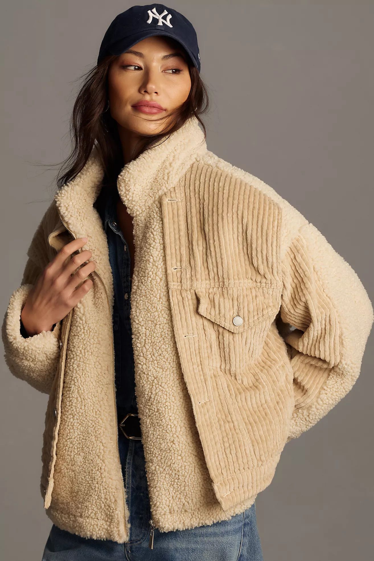 BLANKNYC Fuzzy Wuzzy Corduroy Sherpa Mix Trucker Jacket | Anthropologie (US)