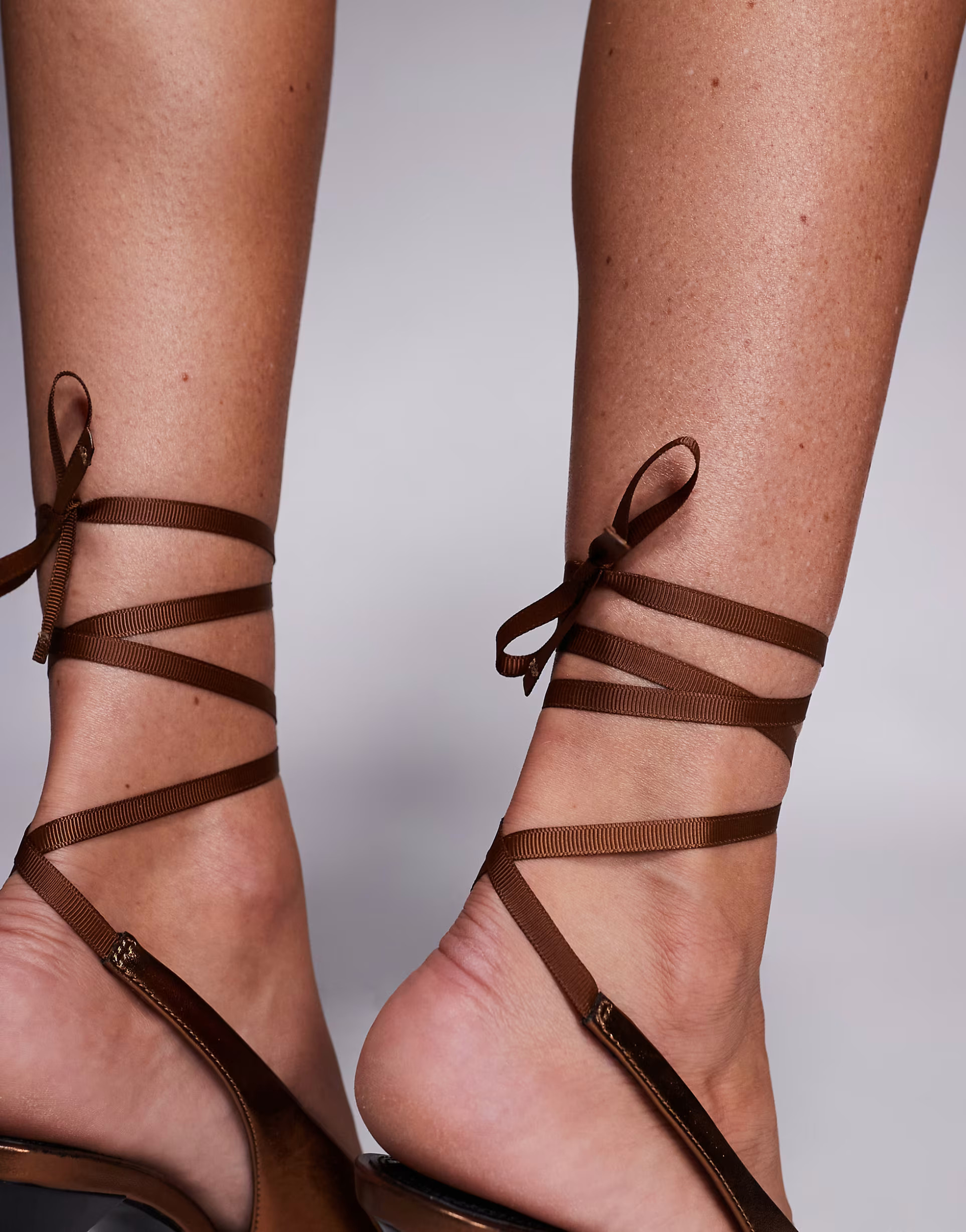 ASOS DESIGN Pascha tie leg detail high heeled shoes in bronze | ASOS | ASOS (Global)