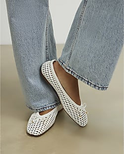 White Woven Flat Ballet Pumps | River Island UK & IE