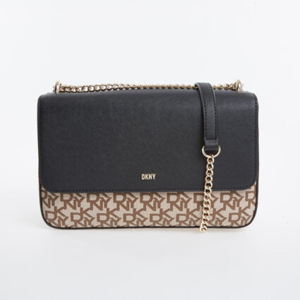 Beige & Black Monogram Flap Shoulder Bag | TK Maxx