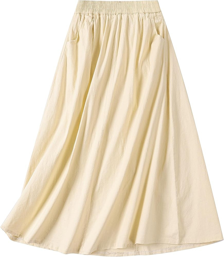 SANGTREE Women's Casual Cotton Linen Skirts with Pockets | Amazon (US)
