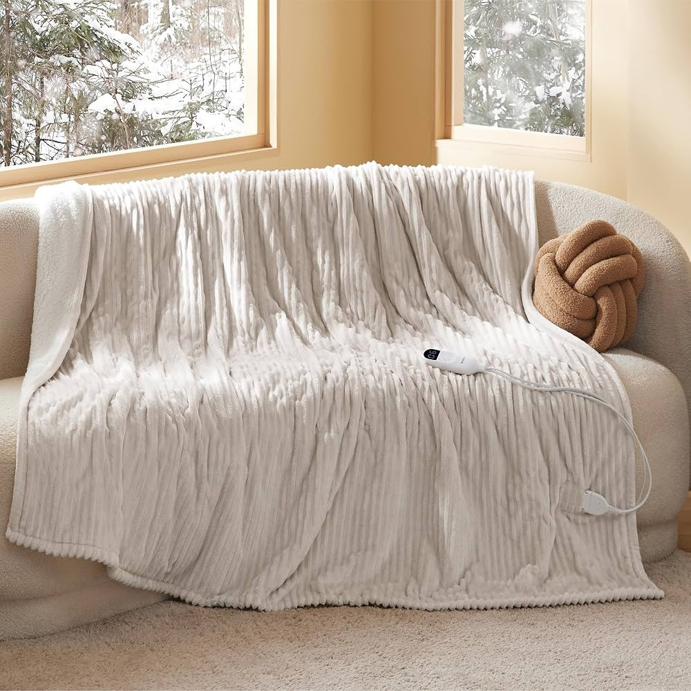 Bedsure Electric Blanket Twin - Soft Ribbed Flannel Heated Blanket, Heating Blanket with 10 Time ... | Amazon (US)