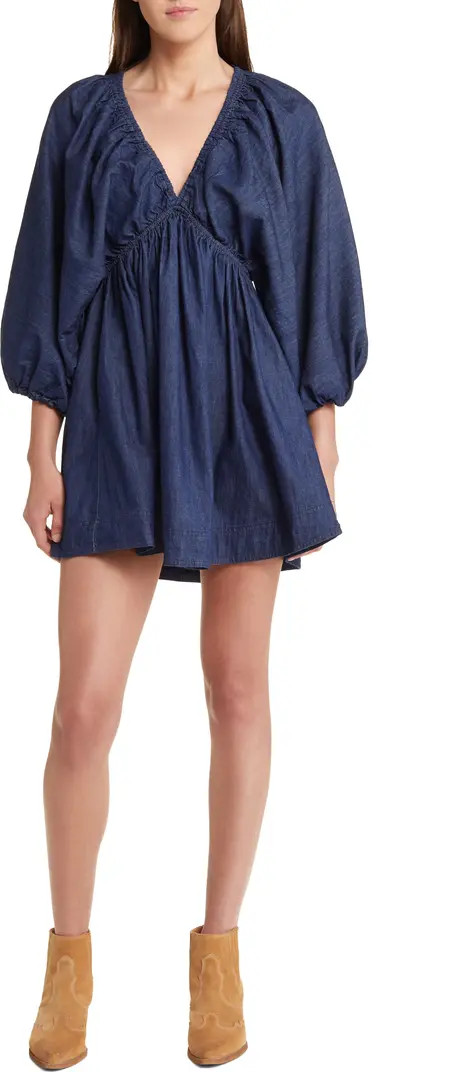 Portia Long Sleeve Denim Babydoll Minidress | Nordstrom