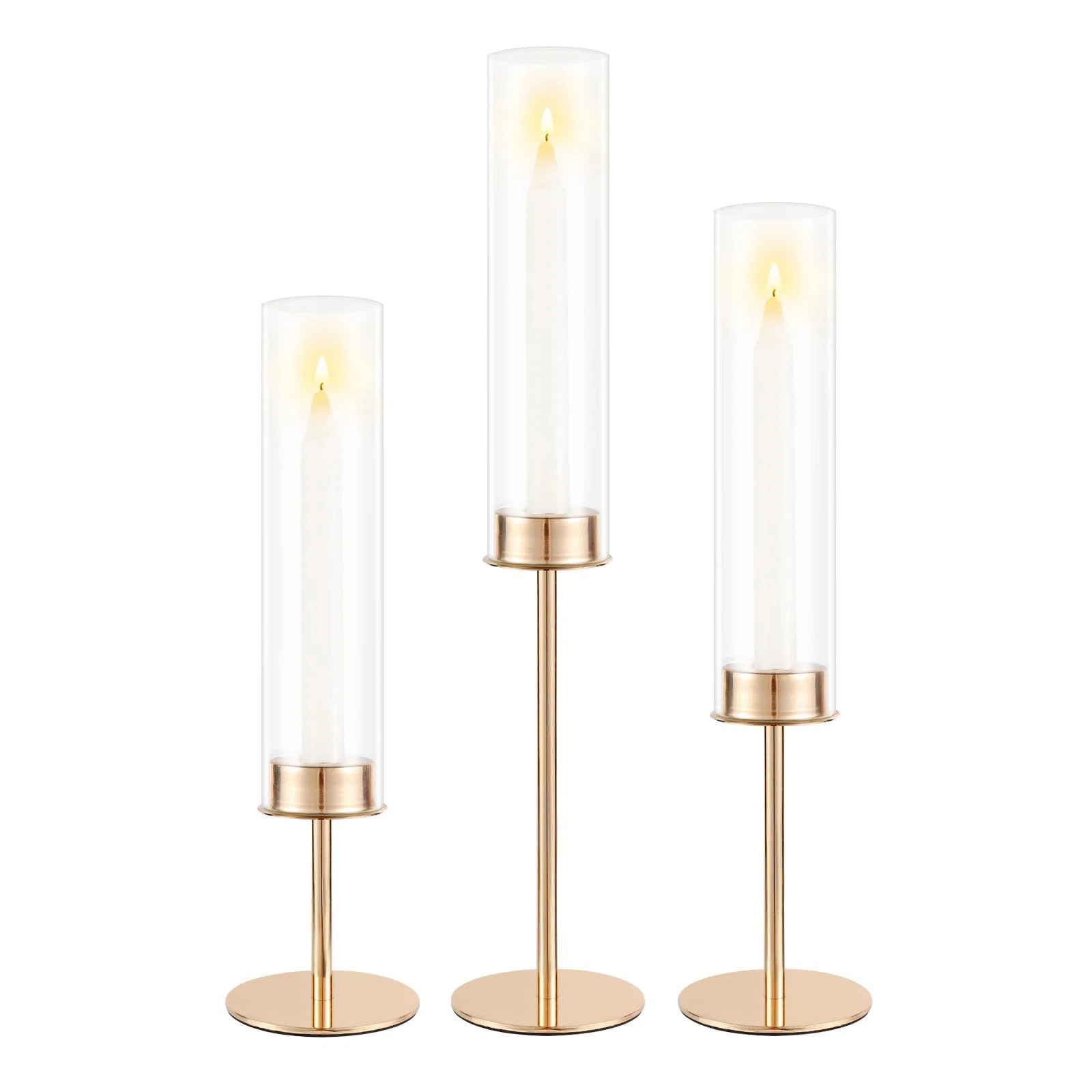 Gold Candle Holders Set Of 3 For Glass Taper Candle Holders, Hurricane Candle Holders For Home De... | Wayfair North America