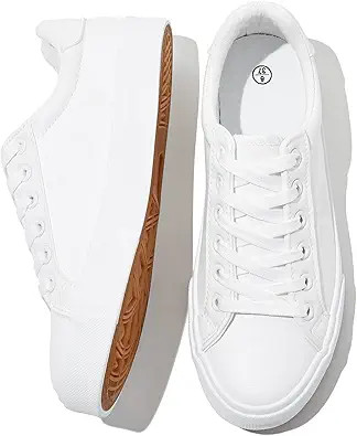 SERNIAL Womens White Tennis Shoes PU Leather Sneakers Casual Walking Shoes for Women | Amazon (US)