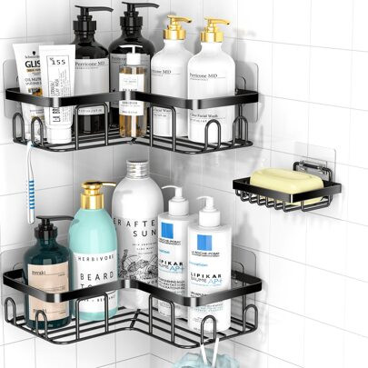 3 Pack Corner Shower Caddy,Adhesive Shower Caddy With Soap Holder And 20 Hooks, Rustproof Stainless Steel Shower Organizer, No Drilling Wall Mounted S | SHEIN