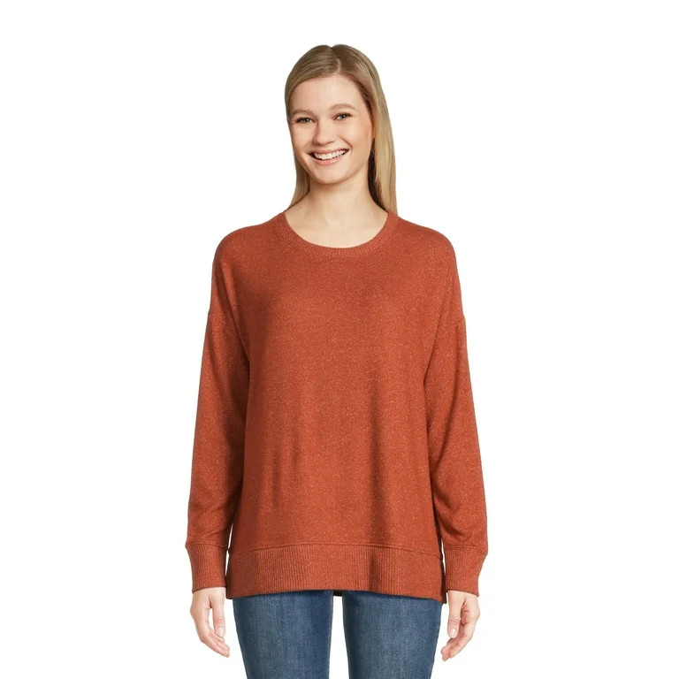 Time and Tru Women's Hacci Knit Pullover Sweatshirt with Long Sleeves, Sizes XS-XXXL | Walmart (US)