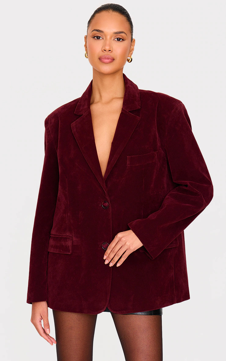Burgundy Faux Suede Longline Blazer | PrettyLittleThing US