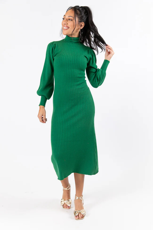 Through The Years Green Turtleneck Midi Dress | Pink Lily