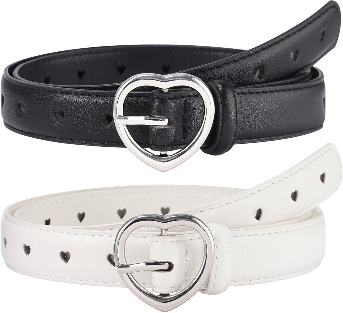 AWAYTR 2 Pack Kids Leather Girls Belt, with Heart Buckle for Pants Dress | Amazon (US)