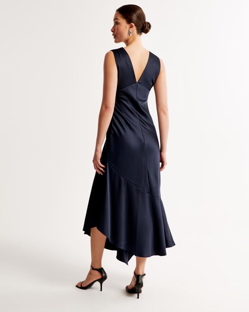 Satin Slip Asymmetrical Midi Dress | Abercrombie & Fitch (US)