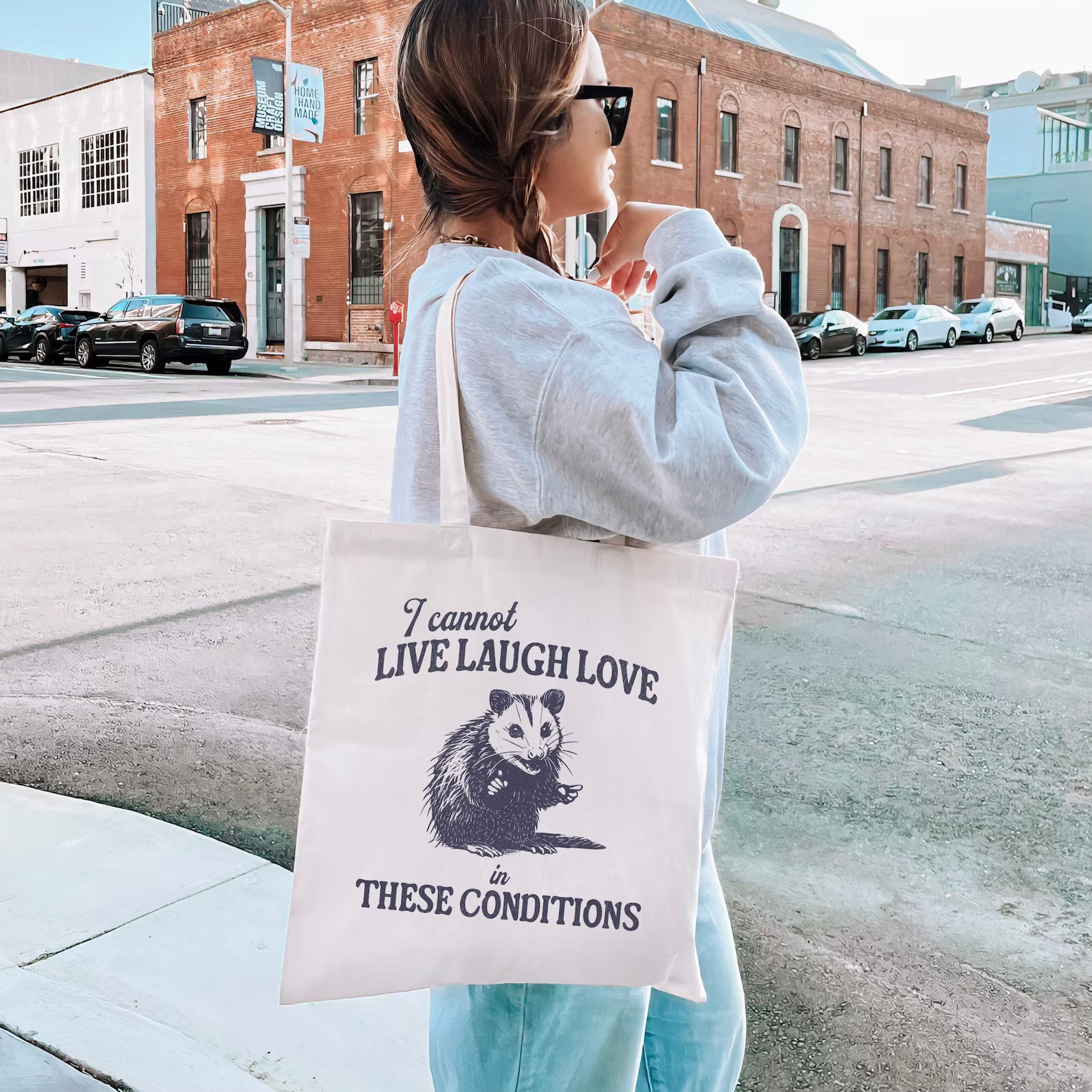Opossum Tote Bag, Live Laugh Love Tote Bag, Funny Tote Bag, Library Book Bag, Reusable Grocery Ba... | Etsy (US)
