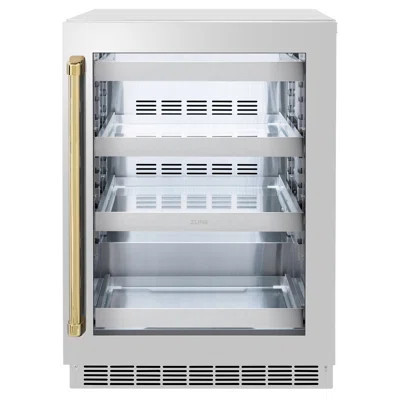 ZLINE 24 In. Touchstone Beverage Fridge w/ Stainless Steel Glass Door and Polished Gold Handle | Wayfair North America