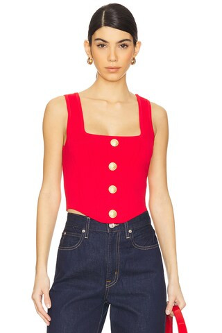 L'AGENCE Saga Knit Corset Top in Scarlet Red & Gold from Revolve.com | Revolve Clothing (Global)