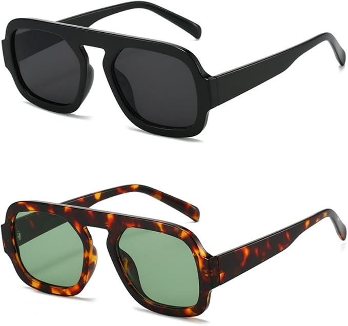 Retro 70s Square Aviator Sunglasses for Women Men Trendy Style Flat Frame Vintage Square Shades | Amazon (US)