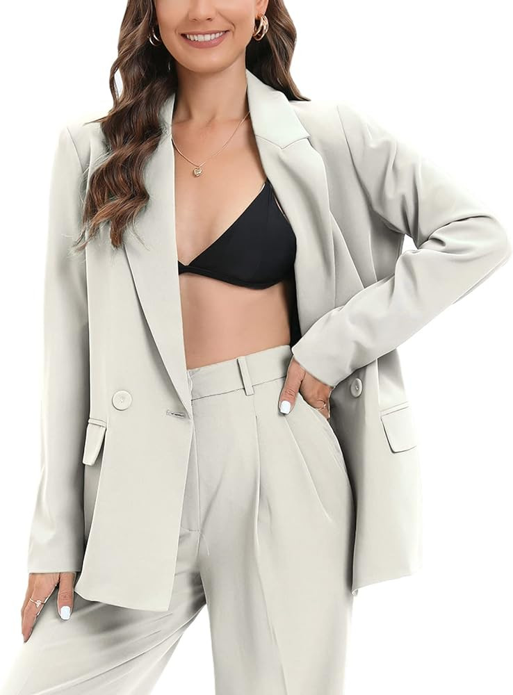 Women's Oversized Double-Breasted Suit Blazer Jacket Long Sleeve Casual Boyfriend Style Work Offi... | Amazon (US)