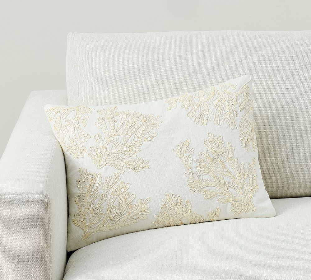 Coral Embellished Lumbar Pillow | Pottery Barn (US)