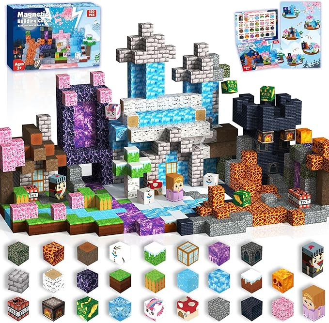Magnetic Blocks-150PCS Magnetic Building Blocks Magnet Cubes Stacking Dark Forest Glacier Castle,... | Amazon (US)