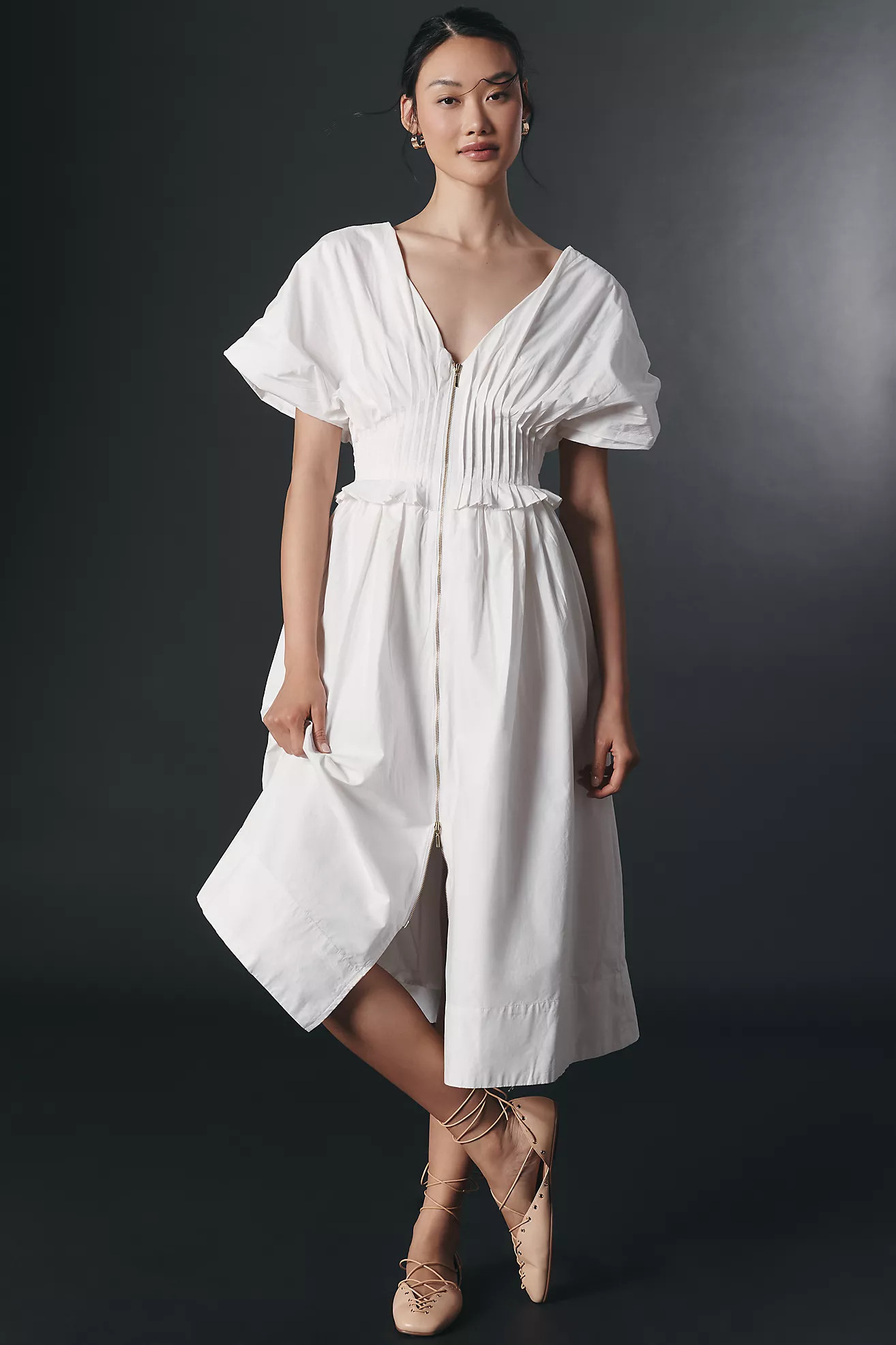 By Anthropologie V-Neck Zip-Front Midi Dress | Anthropologie (US)