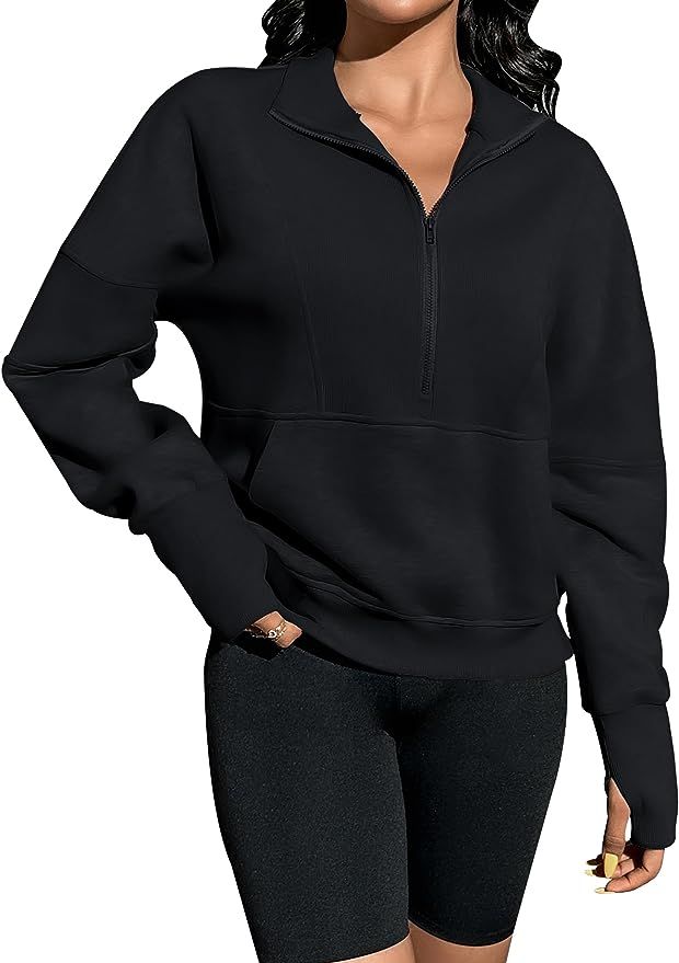 Blooming Jelly Womens Sweatshirt Fleece Stand Collar Half Zip Long Sleeve Pullover Tops Pockets T... | Amazon (US)