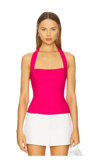 Raya Linen Halter Top in Hot Pink | Revolve Clothing (Global)