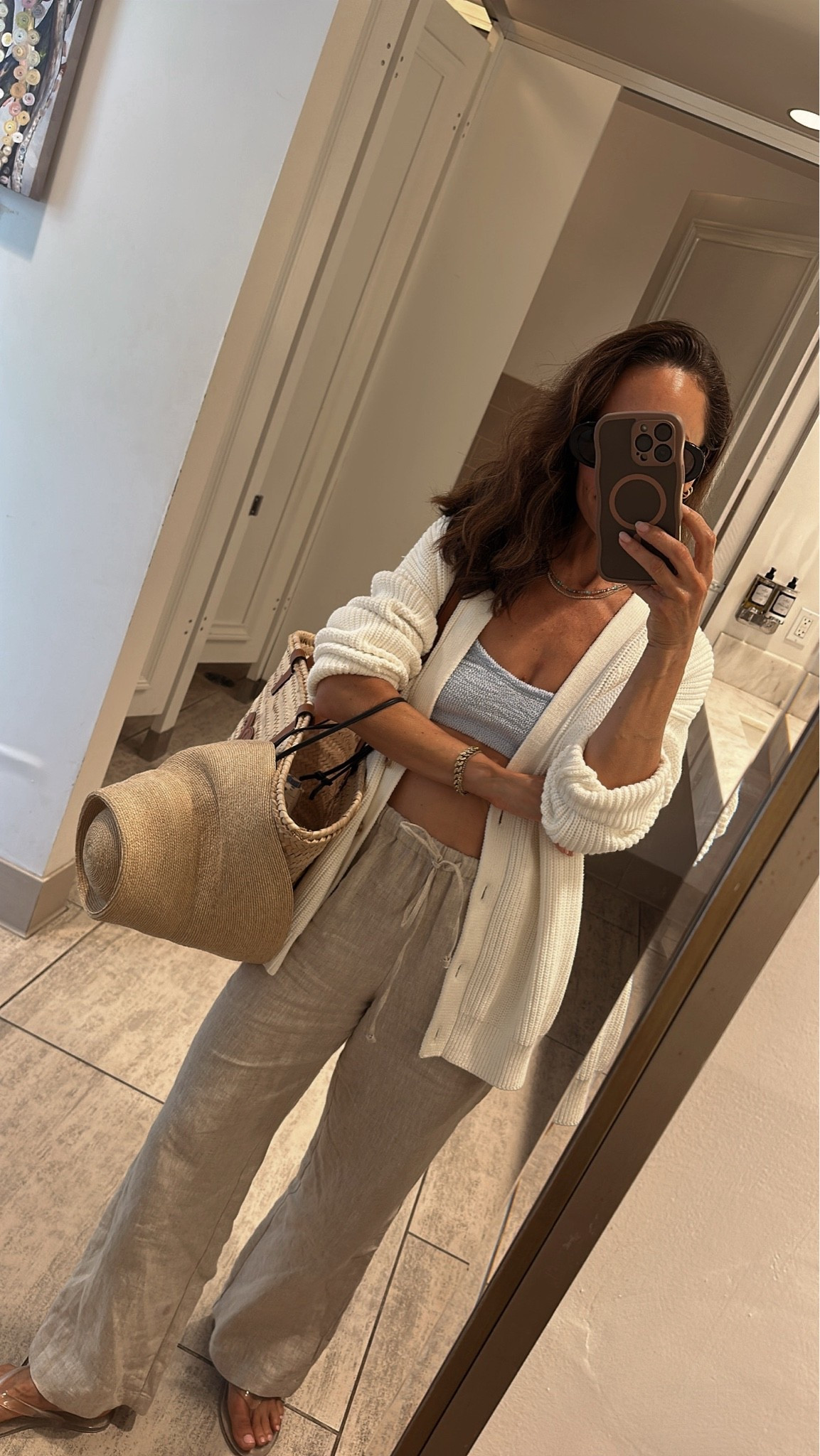 Mom’s’ pool day 
June gloom —> sunny 
Wore my favorite 100% organic cotton cardigan over my swimsuit for the morning gloom

#LTKOver40