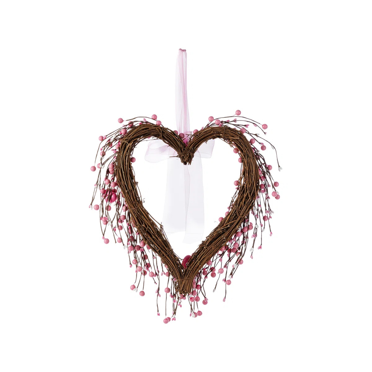17"H Valentine's Pink Berry Heart Wreath | Birch Lane