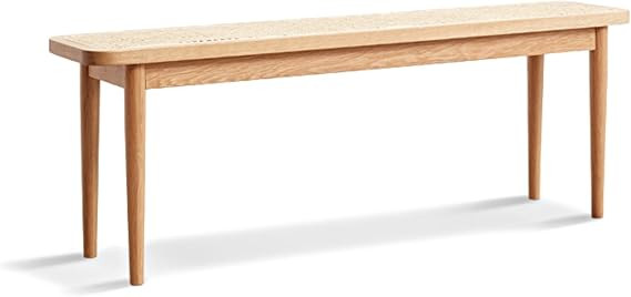 Wood Dining Bench,100% Natural Solid Oak Bed Bench with Rattan Design, Rounded Edge, Bench for En... | Amazon (US)