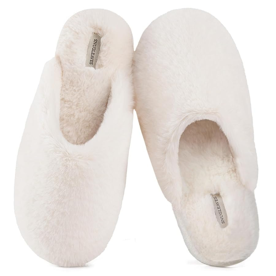 Snug Leaves Women's Fuzzy Scuff Slippers Soft Comfy Memory Foam Non-slip Indoor House Shoes | Amazon (US)