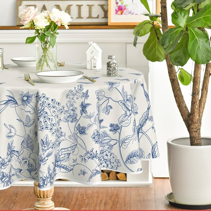 Horaldaily Spring Tablecloth 70×70 Inch Round, Hand-Drawing Flowers and Birds Washable Table Cov... | Amazon (US)