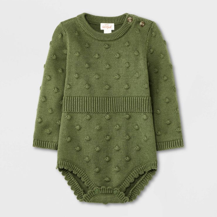 Baby Girls' Bobble Sweater Romper - Cat & Jack™ Olive Green | Target