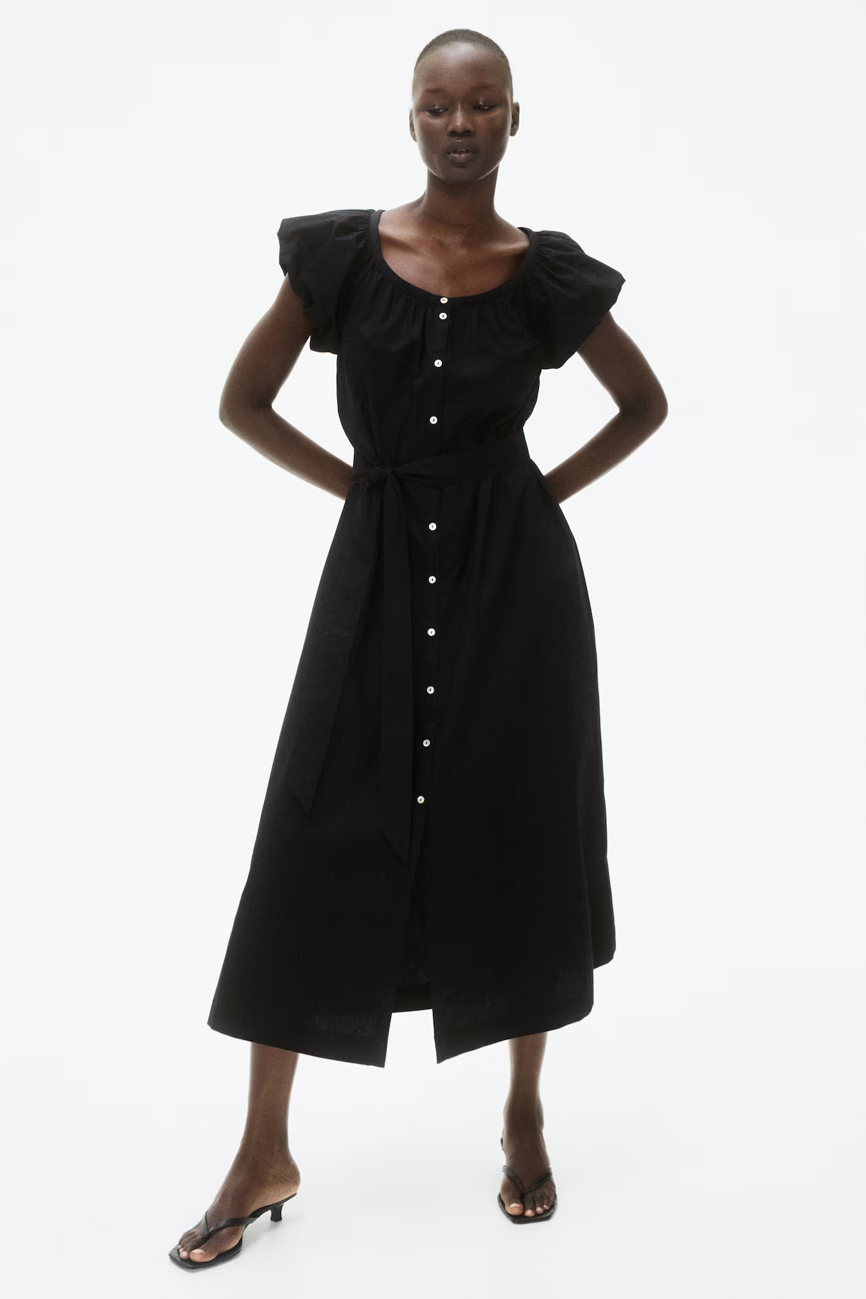 Puff-Sleeved Poplin Dress | H&M (US + CA)