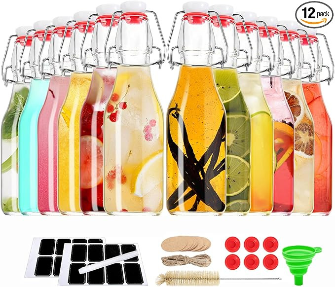 Ruckae 12 Pack 8.5 OZ Swing Top Glass Bottles with Lids Kombucha Coquito Flip Top Glass Bottle fo... | Amazon (US)