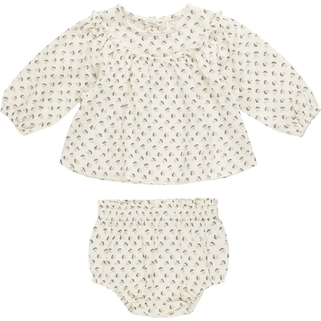 QUINCY MAE Mia Ruffle Organic Cotton Top & Bloomers in French-Flora at Nordstrom, Size 3-6M | Nordstrom