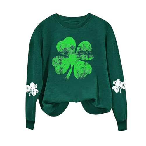 st patricks day shirt funny St. Patricks Day Shirts For Women Long Sleeve Crewneck Irish Sweatshirts Oversized Saint Patty's Pullover Tops Green st patricks day womens XL | Amazon (US)