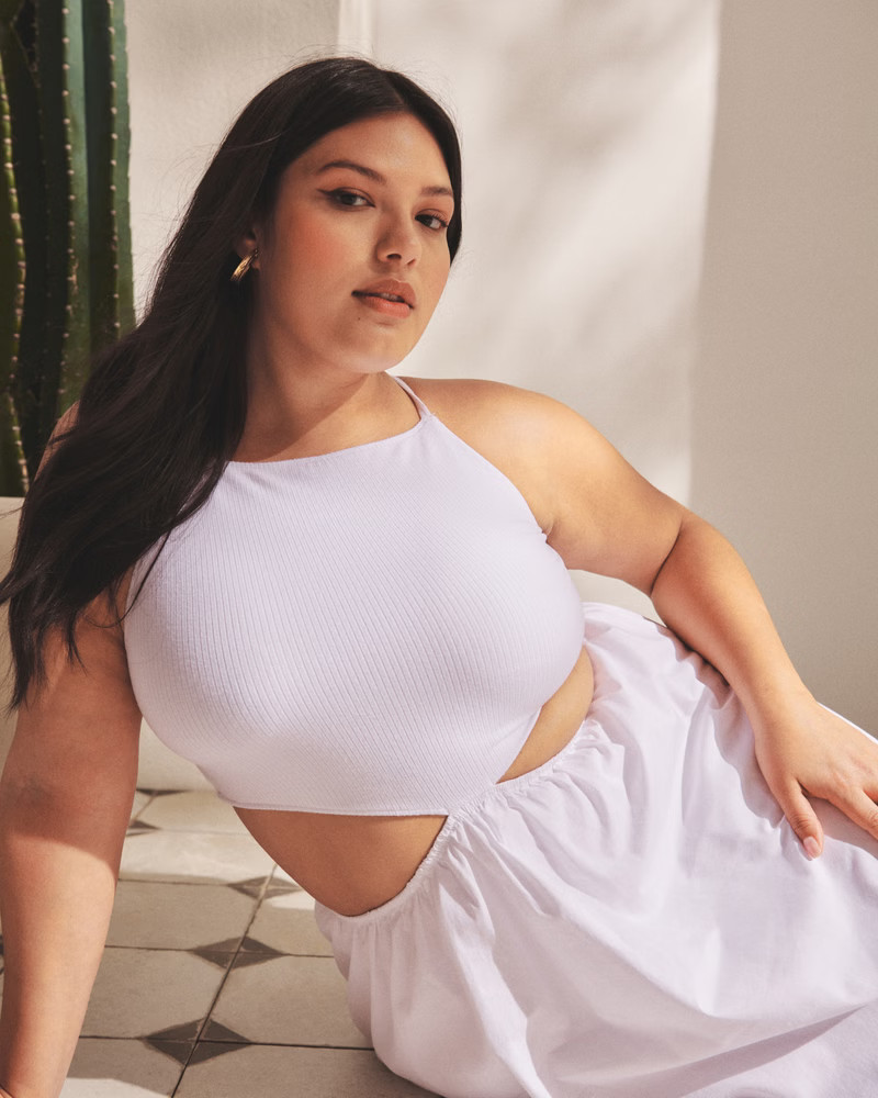 Mixed Fabric Midi Dress | Abercrombie & Fitch (US)