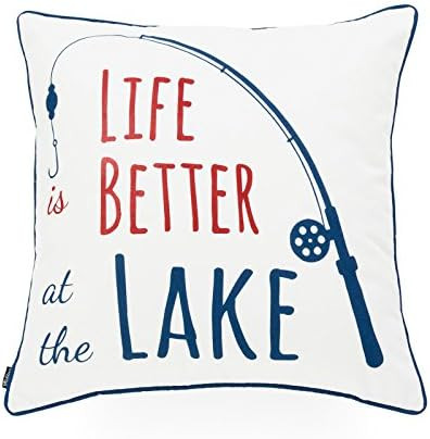 Hofdeco Lake House Indoor Outdoor Pillow Cover ONLY, Water Resistant for Patio Lounge Sofa, White... | Amazon (US)